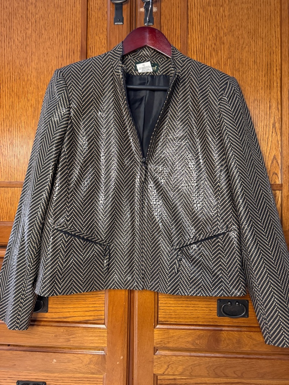 VTG Harve Benard Chevron Full Zip Blazer Jacket Snakeskin Sheen Office Power